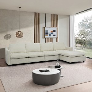 Modern Oversized Deep Seat Sectional Sofa with Reversible Chaise, Five-Seat Armless Couch in Loop Yarn Fabric - 1 of 4