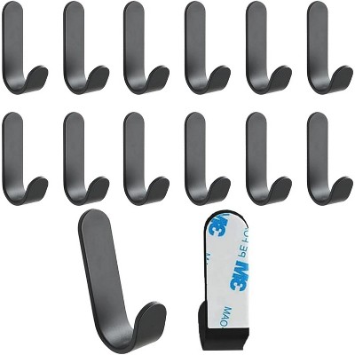 LunaLulinlk Adhesive Hooks,15 Pcs, Heavy Duty Hold 12Lbs, Stainless Steel Black Wall Hanger, Adhesive Hanger for Hanging, Metal Sticky J Strip Hooks