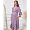 Coolmee Women's Maternity V Neck Dress Casual Ruffle Long Sleeve Button Down Midi Fall Dresses for Baby Shower Photoshoot - 3 of 4
