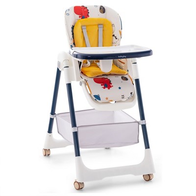 Image of Babyjoy Folding High Chair Convertible Height Adjustable Baby Feeding Chair with Removable Tray Yellow