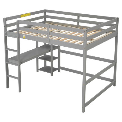 NicBex Full/Queen Size Wood Loft Bed with Built-in Desk,Safety Guardrails and Ladder for Kids Teens Adults