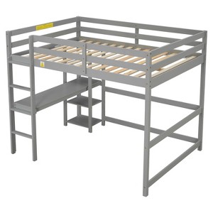 NicBex Full/Queen Size Wood Loft Bed with Built-in Desk,Safety Guardrails and Ladder for Kids Teens Adults - 1 of 4