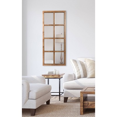 Rustic Brown 8-Panel Windowpane Wood Wall Mirror