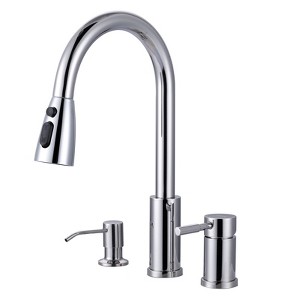 WOWOW 4 in. Single Handle Pull Down Sprayer Kitchen Faucet with Soap Dispenser - 1 of 4
