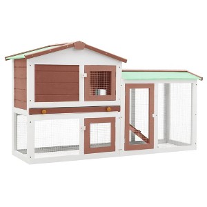 vidaXL Rabbit Hutch Brown and White Solid Fir Wood, Plywood Large - 1 of 4