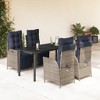 vidaXL 5-Piece Outdoor Patio Dining Set-Gray Poly Rattan Reclining Chairs, Tempered Glass Table, Adjustable Backrest/Footrest, Navy Blue Cushions - 2 of 4