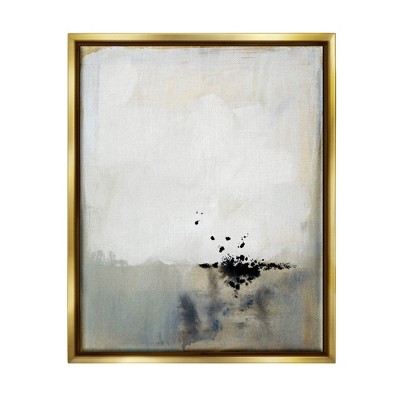 Stupell Industries Neutral Beige Abstract Painting Black Ink Splatter