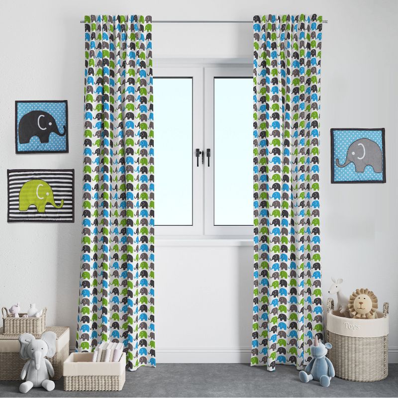 Bacati - Elephants Aqua/Lime/Grey Curtain Panel, 2 of 5