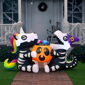 Joyfy 6 FT Long Halloween Inflatables Outdoor Decorations, Inflatable Skeleton Unicorn and Dinosaur with Pumpkin for Party Yard Garden Lawn Decoration - 1 of 4