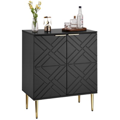 Storage Cabinet, Modern Accent Storage with 2 Decorative Embossed Pattern Doors, Wood Buffet Cabinet with Inner Shelf, Sideboard Cabinet for Entryway