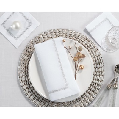 Silver Embroidered Border Polyester Napkins Set of 4