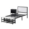 TIRAMISUBEST Twin/Full Size Metal Platform Bed with Two-Tier Storage Shelves and Wooden Storage Cabinet, Modern Bed Frame with Headboard - 3 of 4