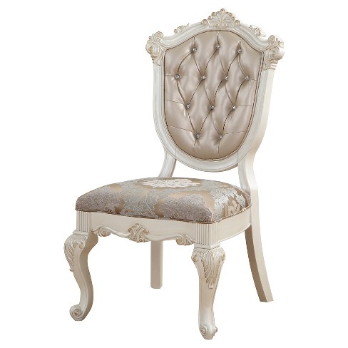 Chantelle Side Dining Chair Set Of 2 Pearl White And Rose Gold Acme