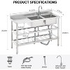 Commercial Double Bowl Stainless Steel Utility Sink - Heavy-Duty Workstation with Hot/Cold Faucet (30"/33"/47") - 3 of 4