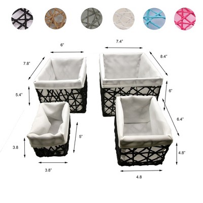 Beige Paper Rope Storage Baskets with White Liners, Set of 4