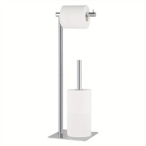 Silver Freestanding Toilet Paper Holder Stand with Reserve Storage ...