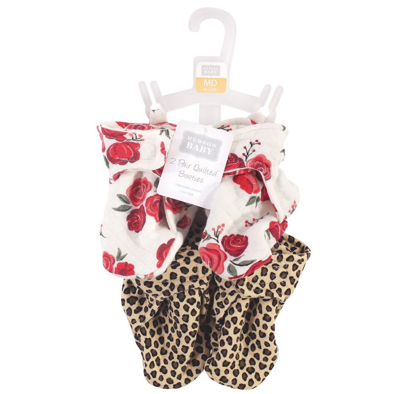 Hudson Baby Infant and Toddler Girl Quilted Booties 2pk, Rose Leopard, 3 of 4