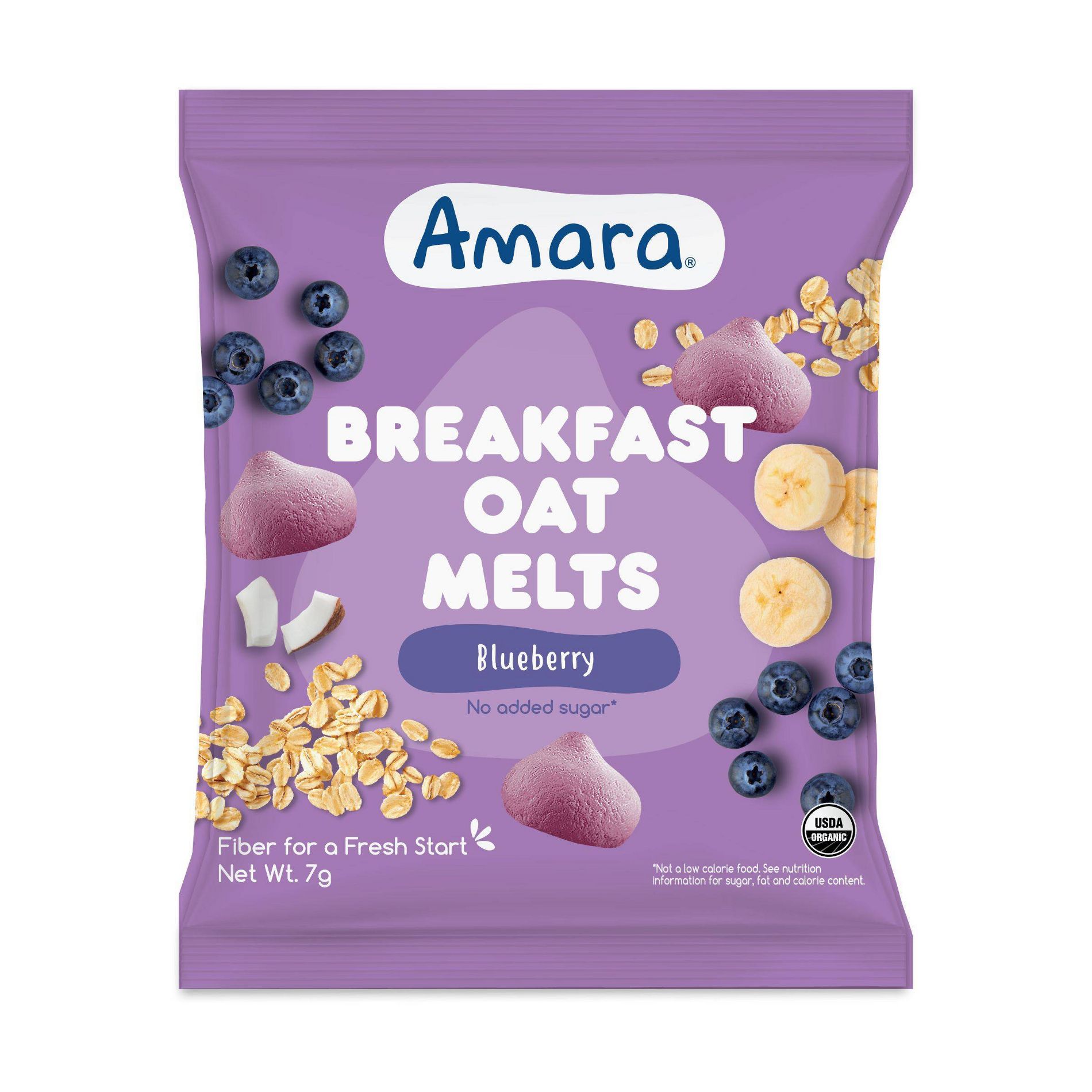 Amara Organic Breakfast Oat Melts Blueberry Baby Snack - 7g: Gluten-Free, Non-Dairy, Vegan, No Added Sugar, 8 Months+