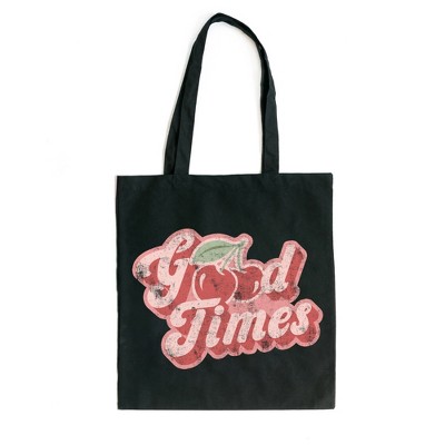 City Creek Prints Good Times Cherries Canvas Tote Bag - 15x16 - Black