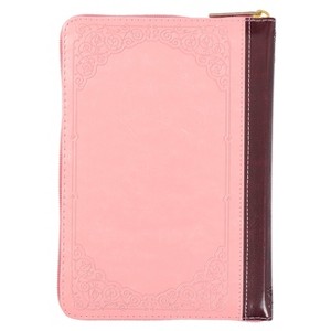 KJV Holy Bible, Compact Faux Leather Red Letter Edition - Ribbon Marker, King James Version, Pink/Burgundy, Zipper Closure - (Leather Bound) - 1 of 1