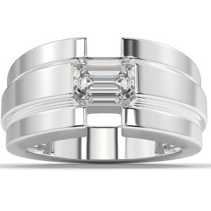 Pompeii3 2 Ct Emerald Cut Moissanite Solitaire 12mm Men's Ring White Yellow or Rose Gold - 1 of 4