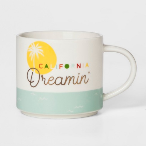 16oz Stoneware California Dreamin Mug White Green Threshold