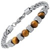 Steeltime Men's stainless steel wheat chain and black agate beads bracelet. Color Options: Black, Brown - 2 of 4