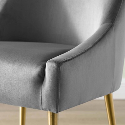 Sloping Arms Gray Velvet & Brushed Gold Wood Side Chair