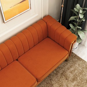 TiramisuBest Modern Cream Velvet Sofa with Gold Accents - Sleek Channel-Tufted Upholstery, 3-Seat Couch for Living Room and Office Decor - 1 of 4