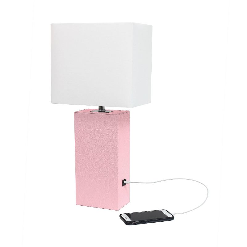 Modern Leather Table Lamp with USB and Fabric Shade - Elegant Designs, 4 of 8