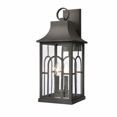 Triumph Textured Black Swing Arm Lantern with Seedy Glass Shade