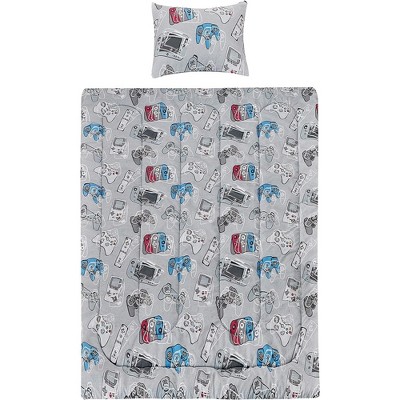 Twin Blue Microfiber Gamer Comforter and Sheet Set