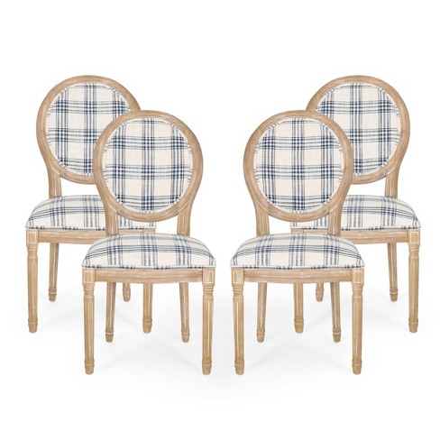 Set Of 4 Phinnaeus French Country, Blue Pattern Fabric Dining Chairs