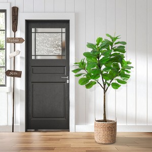 Artificial Fiddle Leaf Fig Tree 5.8ft Tall with 65 Decorative Leaves, Fake Fig Silk Tree in Pot, Artificial Tree in Plastic Pot for Living Room-Green - 1 of 4