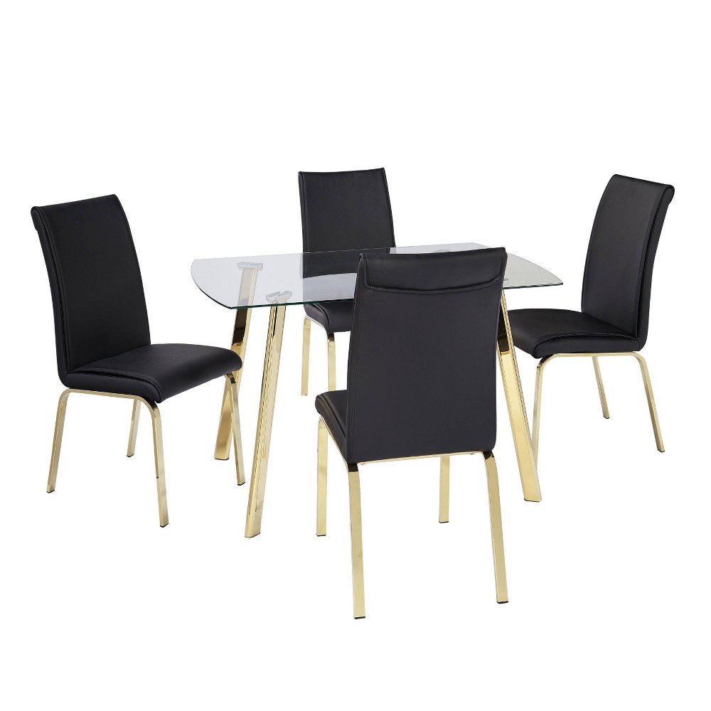 Photos - Dining Table 5pc Uptown Dining Set Black Glass Gold - Buylateral Black/Gold