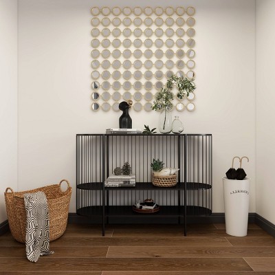 Sleek Black Metal Console Table with Dual Storage Shelves