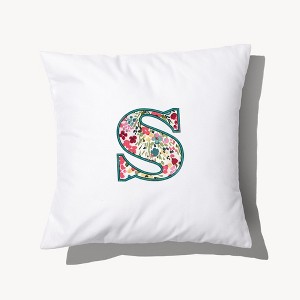 Personalization Mall Boho Floral Initial Embroidered Applique Throw Pillow - 1 of 3