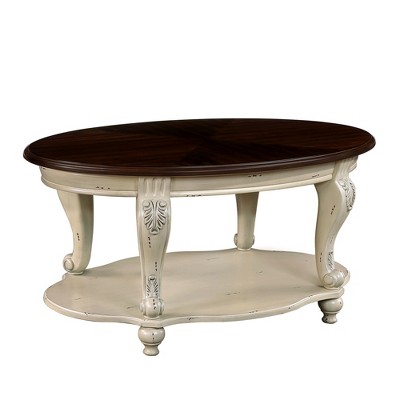NicBex Modern 42" Oval Wood Coffee Table with Open Storage Shelf and Floral Carving Legs for Living Room