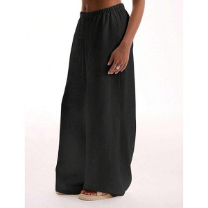 Womens Pants Relaxed Fit Wide Leg Side Pocket Casual Trousers - 1 of 3