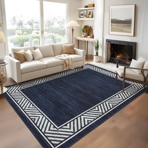 Modern Geometric Bordered Area Rug – Washable, Foldable, Stain-Resistant, Easy to Clean, Non-Slip for Living Room & Bedroom - 1 of 4