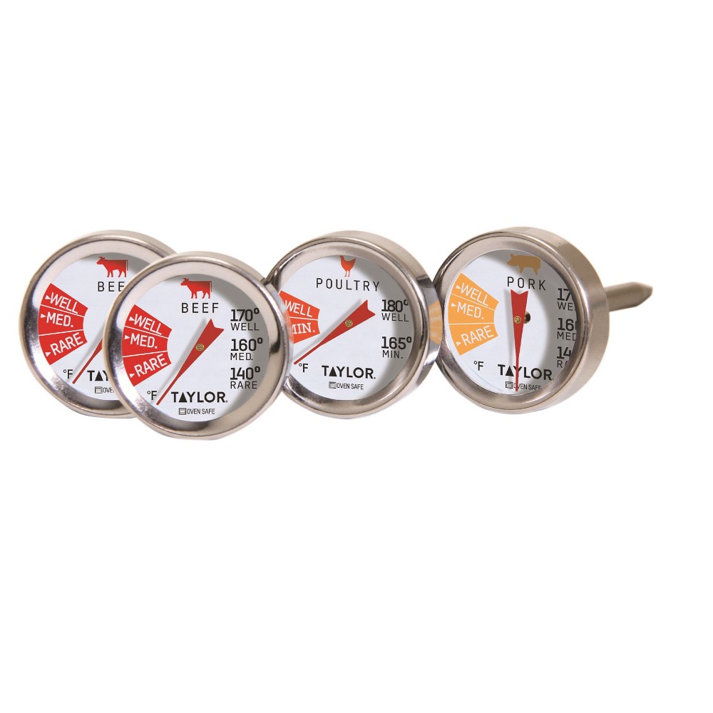 Taylor 4pk Stainless Steel Leave-in Meat Button Thermometers