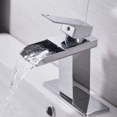 Polished Chrome Waterfall Single-Handle Bathroom Faucet with Pop-Up Drain