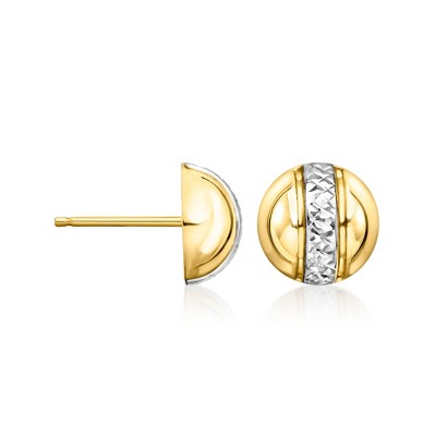 Ross-Simons Italian 10kt 2-Tone Gold Diamond-Cut Domed Earrings