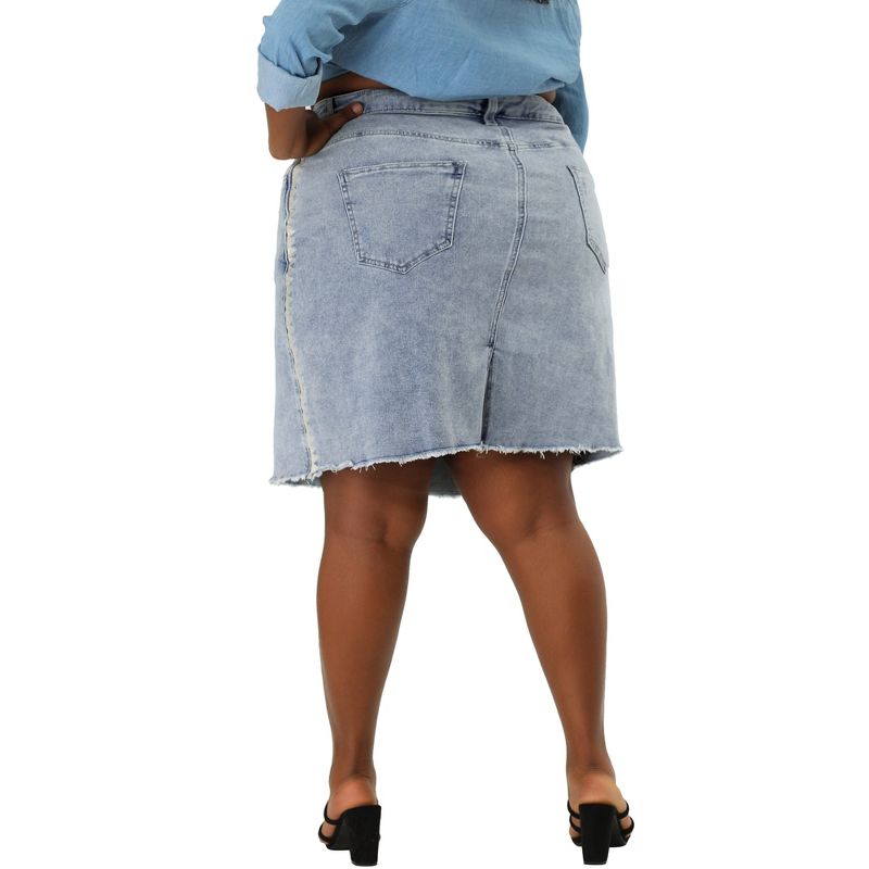 Agnes Orinda Women's Plus Size Denim Embroidered Distressed Ripped Pencil Jean Skirts, 5 of 7