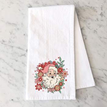 City Creek Prints Floral Santa Tea Towels - White