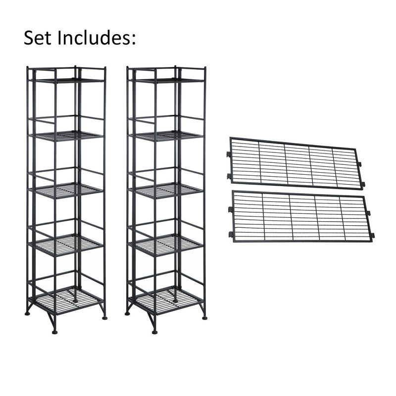  57.5" Extra Storage 5 Tier Folding Metal Shelves with Set of 2 Deluxe Extension Shelves - Breighton Home, 5 of 9