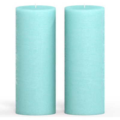 Light Turquoise Pillar Candles 3x8 Inch ¨C Set of 2 Unscented Dripless Large Candles, Rustic Look for Weddings, Events, Home Decor