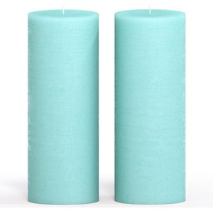 Light Turquoise Pillar Candles 3x8 Inch ¨C Set of 2 Unscented Dripless Large Candles, Rustic Look for Weddings, Events, Home Decor - 1 of 4