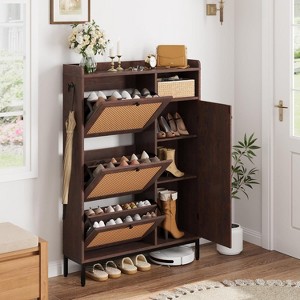 Rattan Shoe Storage Cabinet with 3 Flip Drawers - 1 of 4
