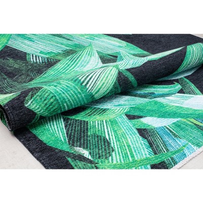 Tropical Bliss Black & Green Palm Synthetic Area Rug 8' x 10'
